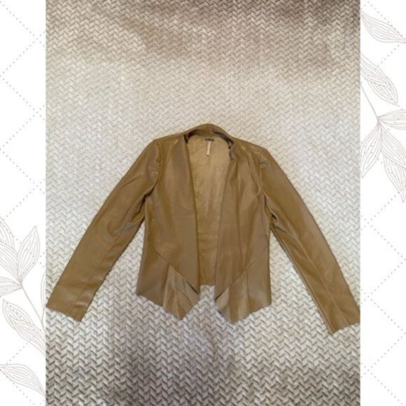 Dark Nude Leather Jacket Open Front Women's Small - Picture 4 of 5